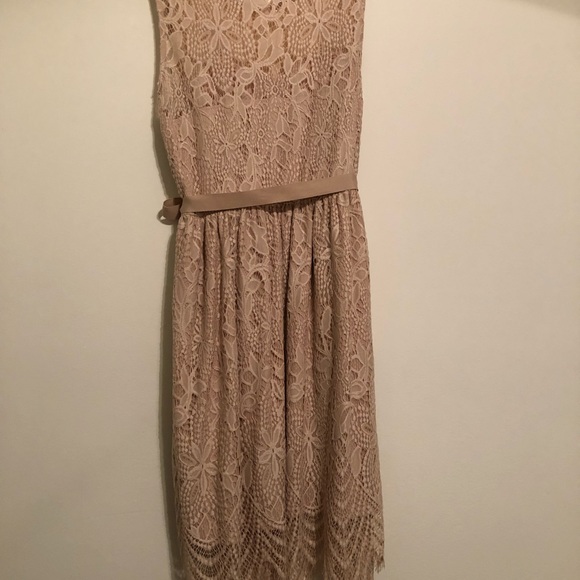 Neutral lace dress with sash - Picture 2 of 4